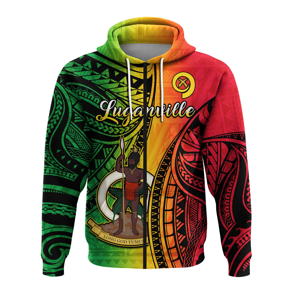 Vanuatu Hoodie Luganville Polynesian Reggae Coat of Arms LT14 Zip Hoodie Reggae - Polynesian Pride