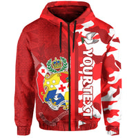 Custom Tonga Unique Zip Hoodie Camouflage with Tongan Pattern LT13 Unisex Red - Polynesian Pride
