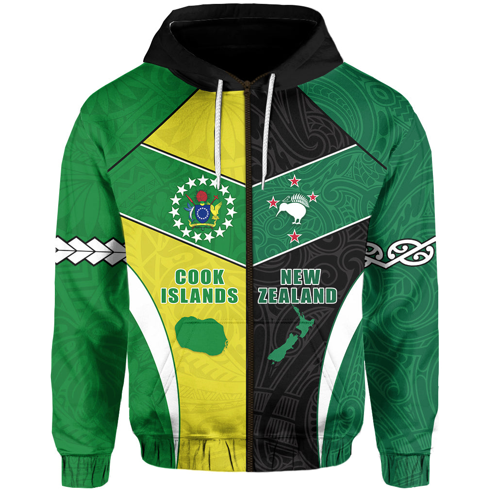Custom Cook Islands and New Zealand Zip Hoodie Polynesian mix Maori LT13 - Polynesian Pride