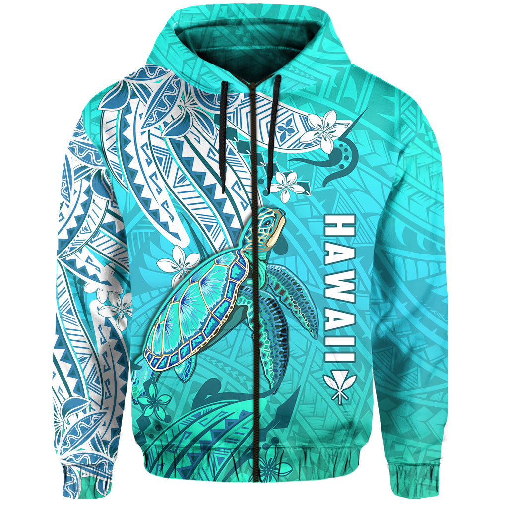 Hawaiian Islands Zip Hoodie Turtle Mix Hawaii Polynesian LT13 Unisex Blue - Polynesian Pride