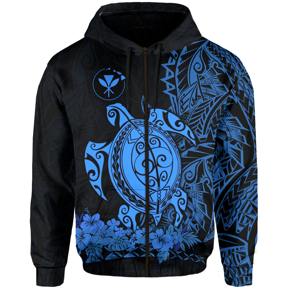 Hawaii Polynesian Zip Hoodie Blue Sea Turtles Hawaiian LT13 Unisex Blue - Polynesian Pride