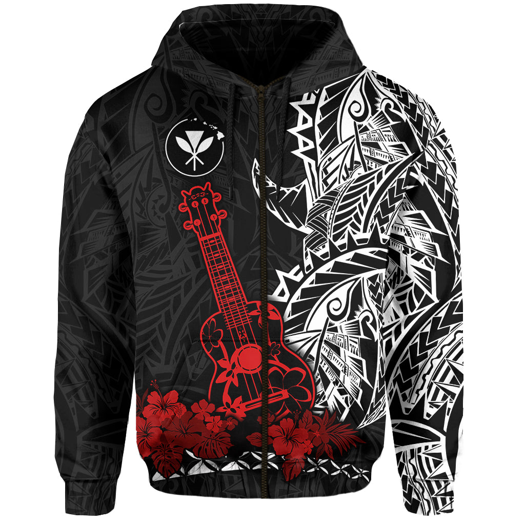 Custom Hawaii Polynesian Zip Hoodie Red Ukulele LT13 - Polynesian Pride