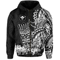 Hawaii Polynesian Zip Hoodie White Tiki Masks Hawaiian LT13 Unisex White - Polynesian Pride