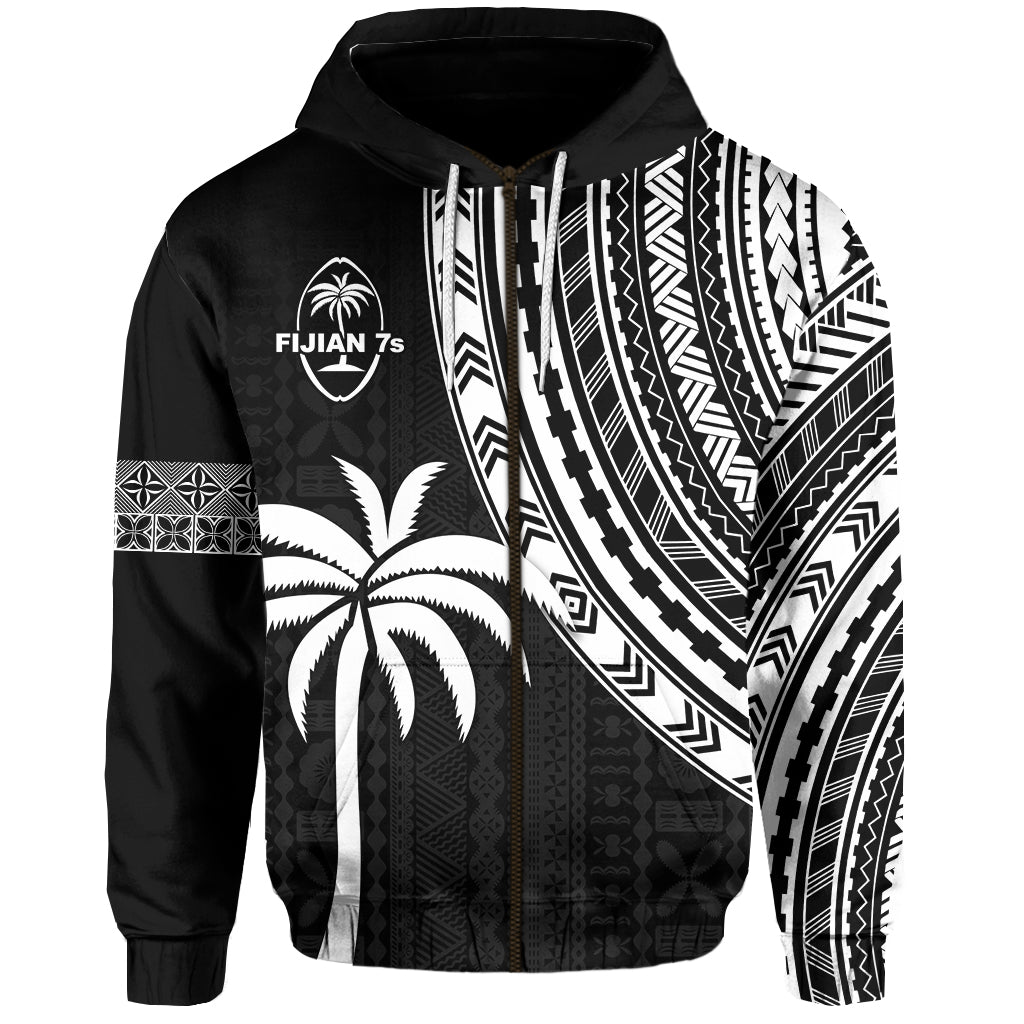 Fiji Rugby Sevens Zip Hoodie Fijian 7s Tapa Polynesian LT13 Unisex Black - Polynesian Pride