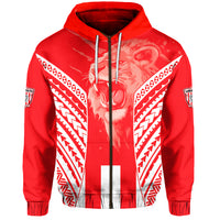 LABASA Football Zip Hoodie Strong Lion of Fiji LT13 Unisex Red - Polynesian Pride