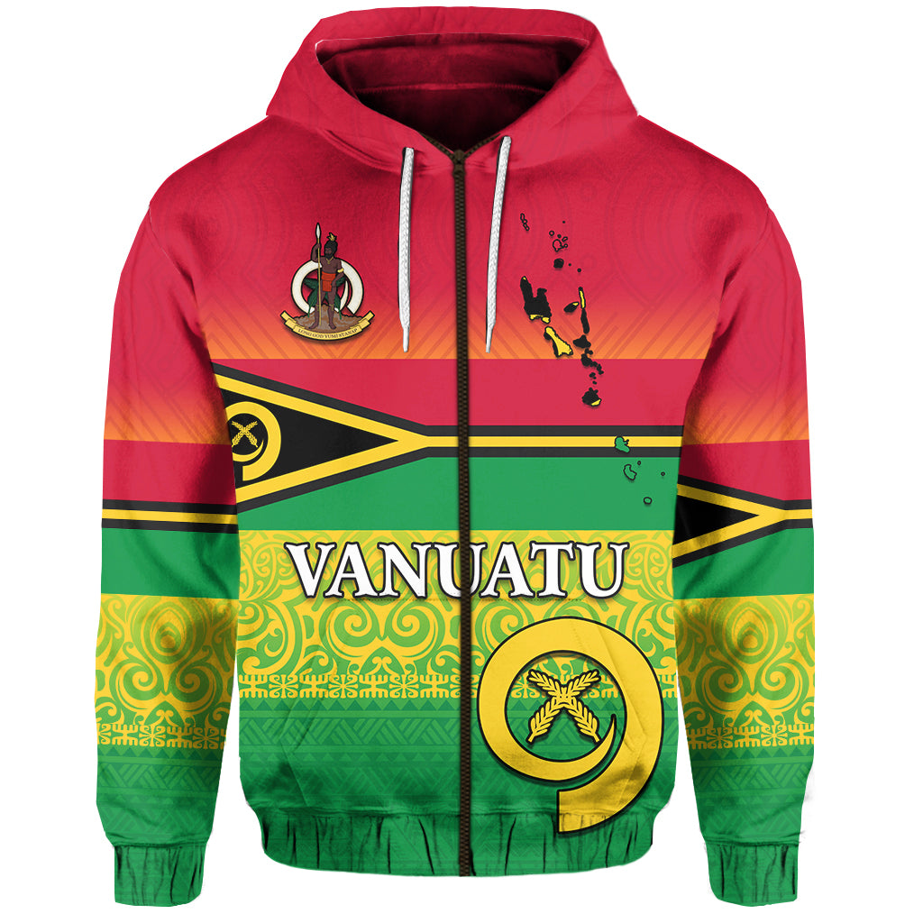 Vanuatu Color Zip Hoodie Six Provinces and Map LT13 Unisex Red - Polynesian Pride