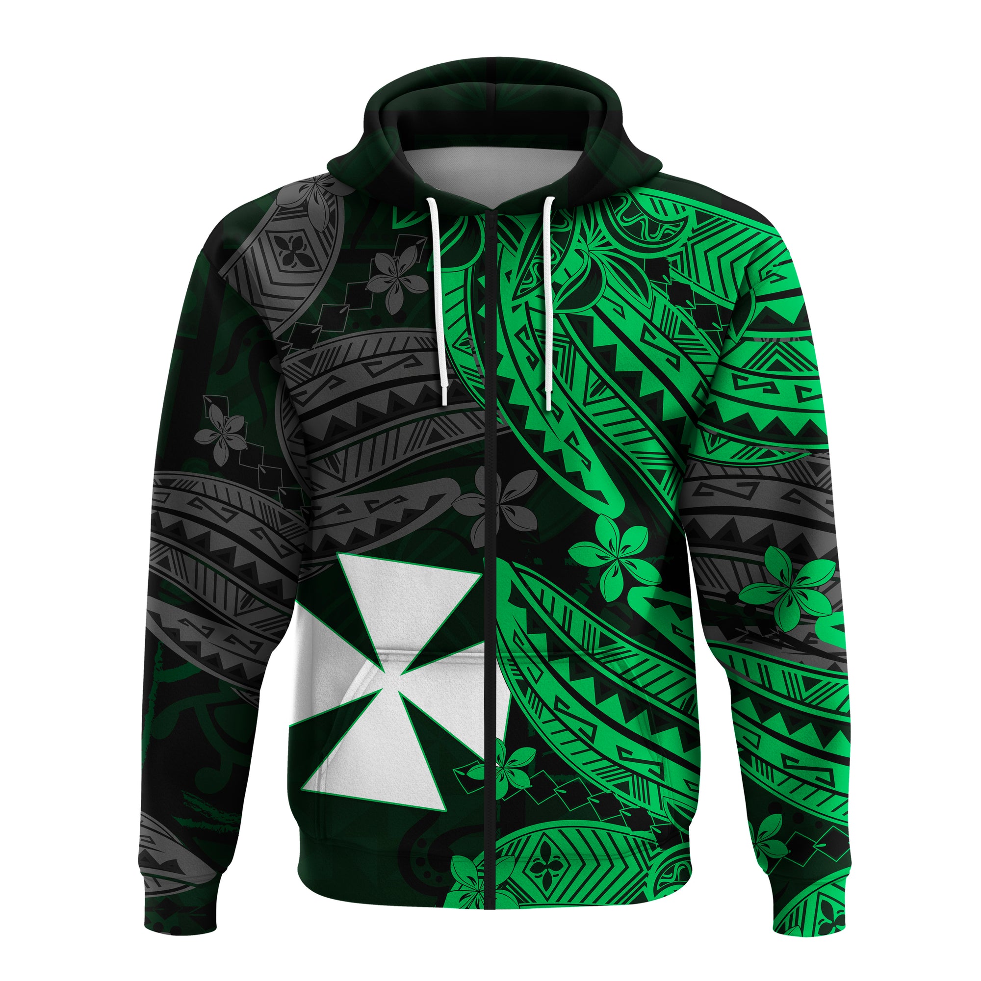 Wallis and Futuna Zip Hoodie Enjoy Polynesian Flowers Version Green LT13 Unisex Green - Polynesian Pride