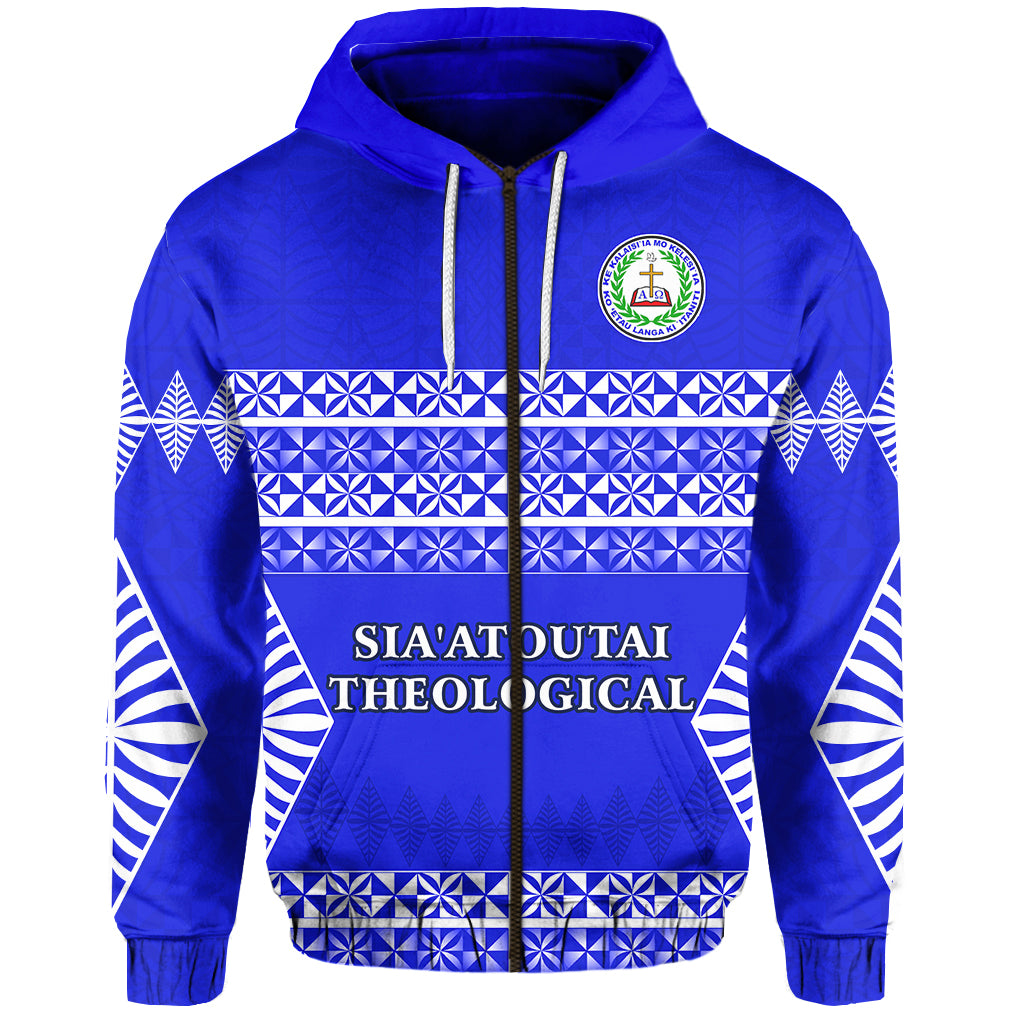 Siaatoutai Theological College Zip Hoodie Tonga Pattern LT13 Unisex Blue - Polynesian Pride