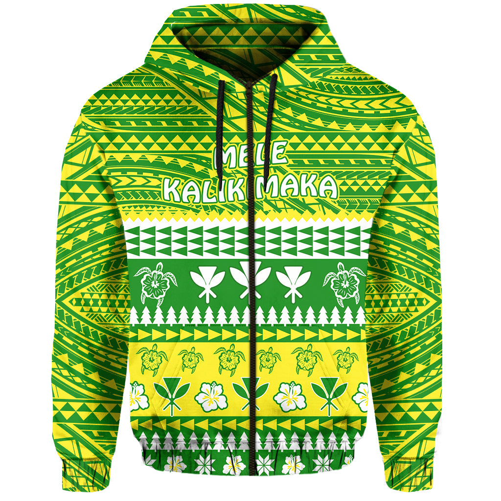 Hawaii Christmas Zip Hoodie Polynesian Mele Kalikimaka Santa Claus LT13 Unisex Green - Polynesian Pride