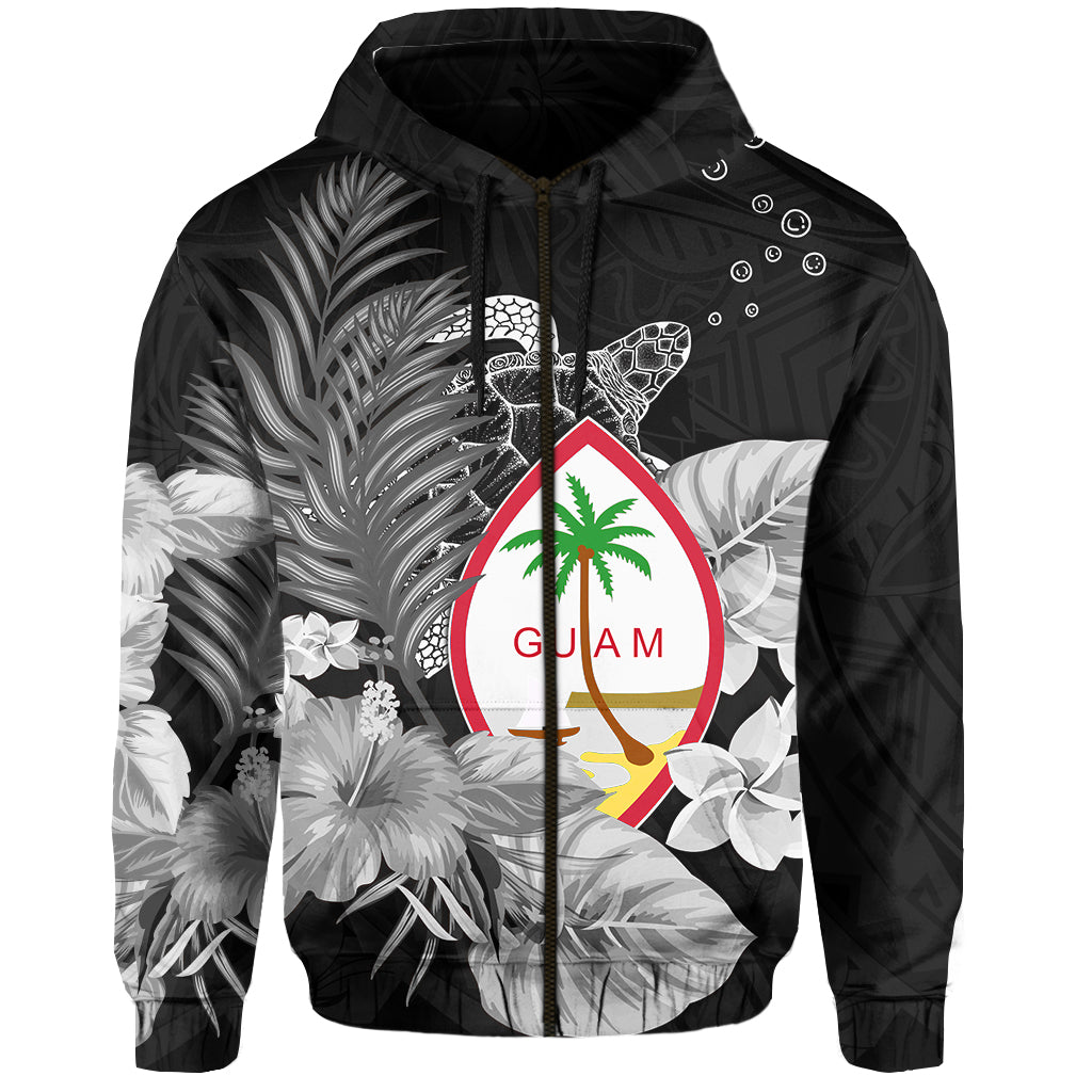 Guam Seal Zip Hoodie Polynesian Turtle with Flowers Version White LT13 Unisex White - Polynesian Pride