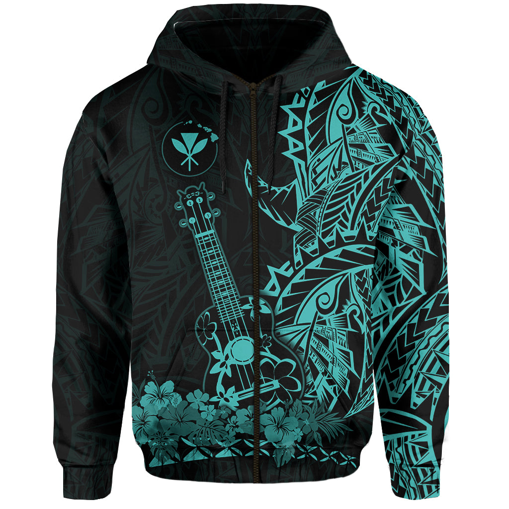 Custom Hawaii Polynesian Zip Hoodie Ukulele Turquoise LT13 - Polynesian Pride