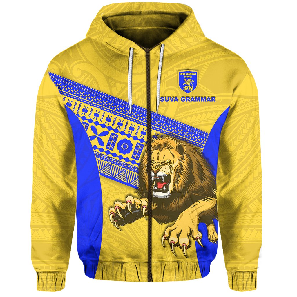 Suva Grammar Fashion Zip Hoodie (For Kid) Fiji School Version Lion Gold LT13 Unisex Gold - Polynesian Pride