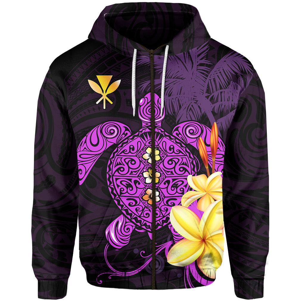 Hawaii Turtle Zip Hoodie Hawaiian Flowers Version Purple Elegant LT13 Unisex Purple - Polynesian Pride