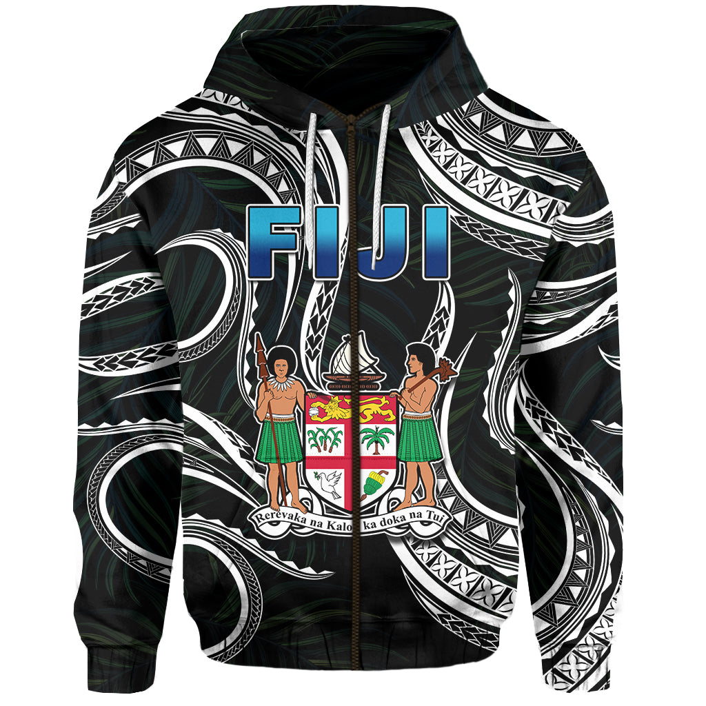 Fiji Coat of Arms Zip Hoodie Polynesian mix Coconut Pattern LT13 Unisex Black - Polynesian Pride