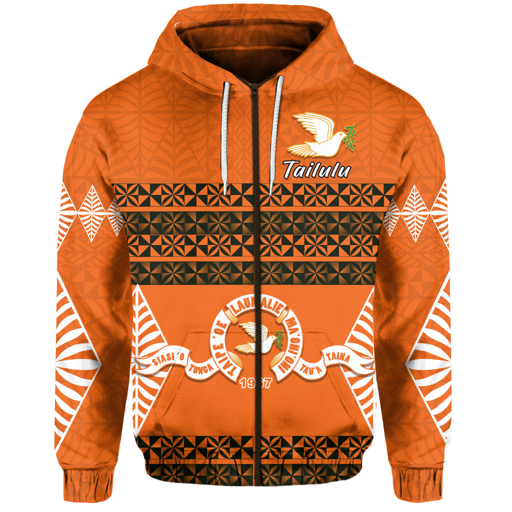 Tailulu College Zip Hoodie Tonga Pattern LT13 Unisex Orange - Polynesian Pride