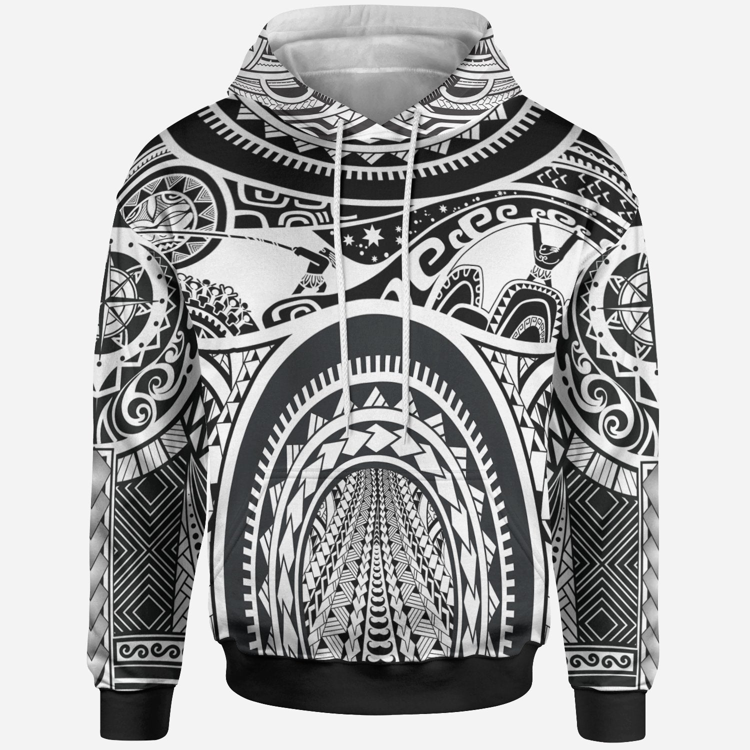 Hoodie Polynesian Patterns Maui Tattoo (White) Unisex White - Polynesian Pride