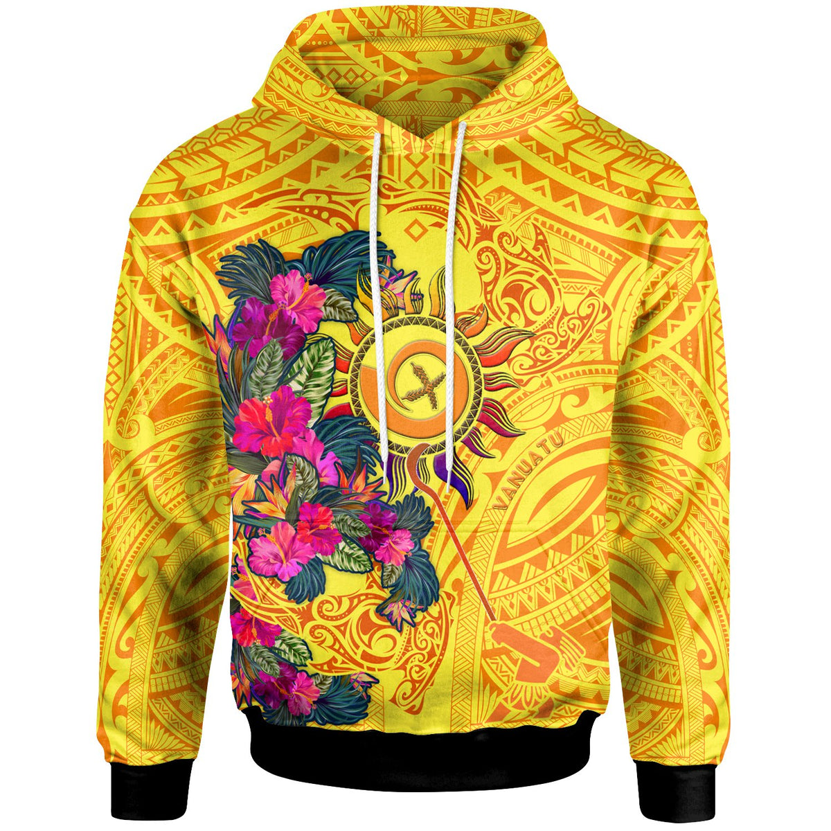 Polynesian Hoodie Vanuatu Symbols With Hibiscus Unisex Yellow - Polynesian Pride
