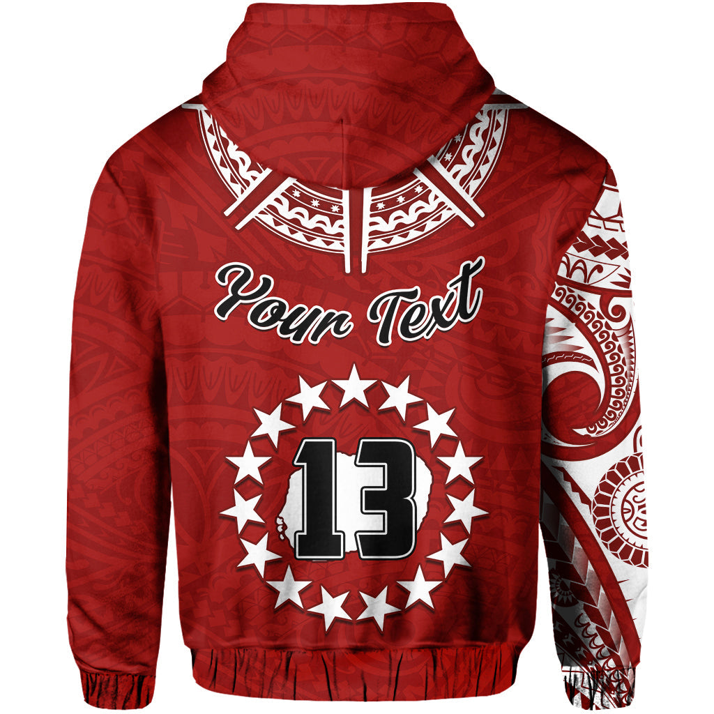(Custom Text and Number) Rarotonga Cook Islands Hoodie Turtle and Map Style Red LT13 - Polynesian Pride