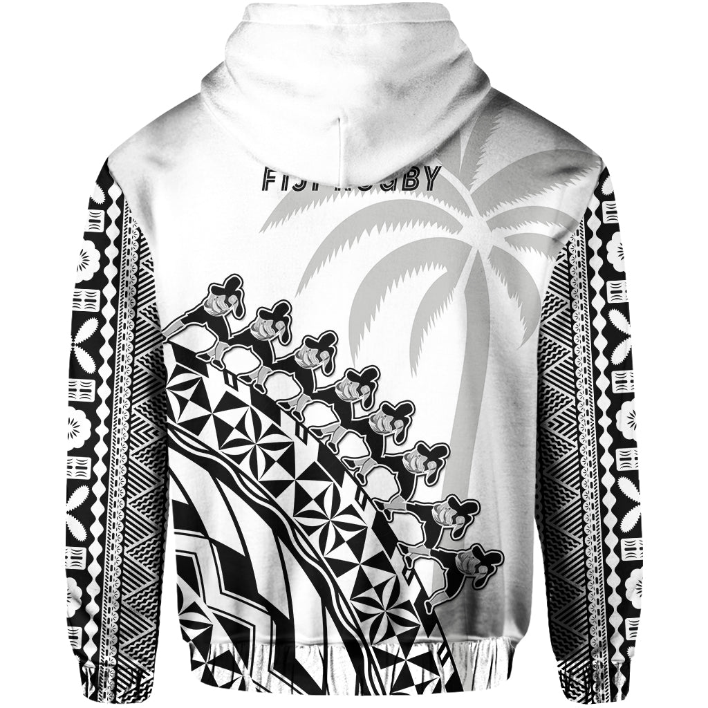 Fiji Rugby Hoodie Fijian Cibi Dance Tapa Pattern White LT14 - Polynesian Pride