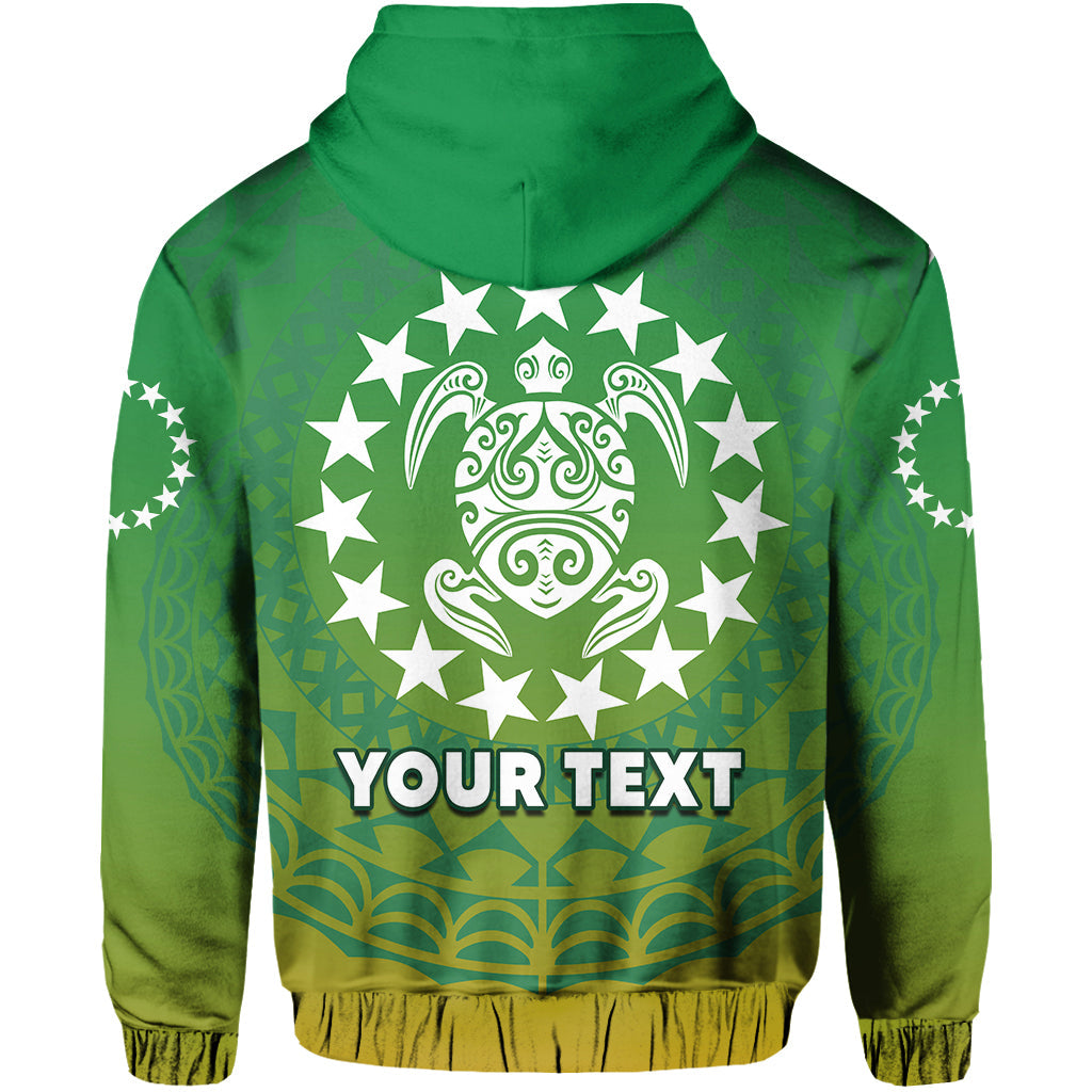 Custom Cook Islands Hoodie Circle Pattern Mix Sea Turtle Green Version LT14 - Polynesian Pride