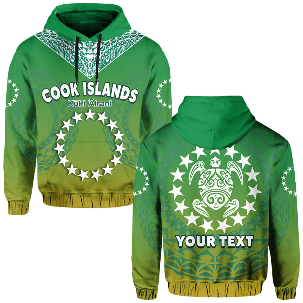 Custom Cook Islands Hoodie Circle Pattern Mix Sea Turtle Green Version LT14 Hoodie Green - Polynesian Pride