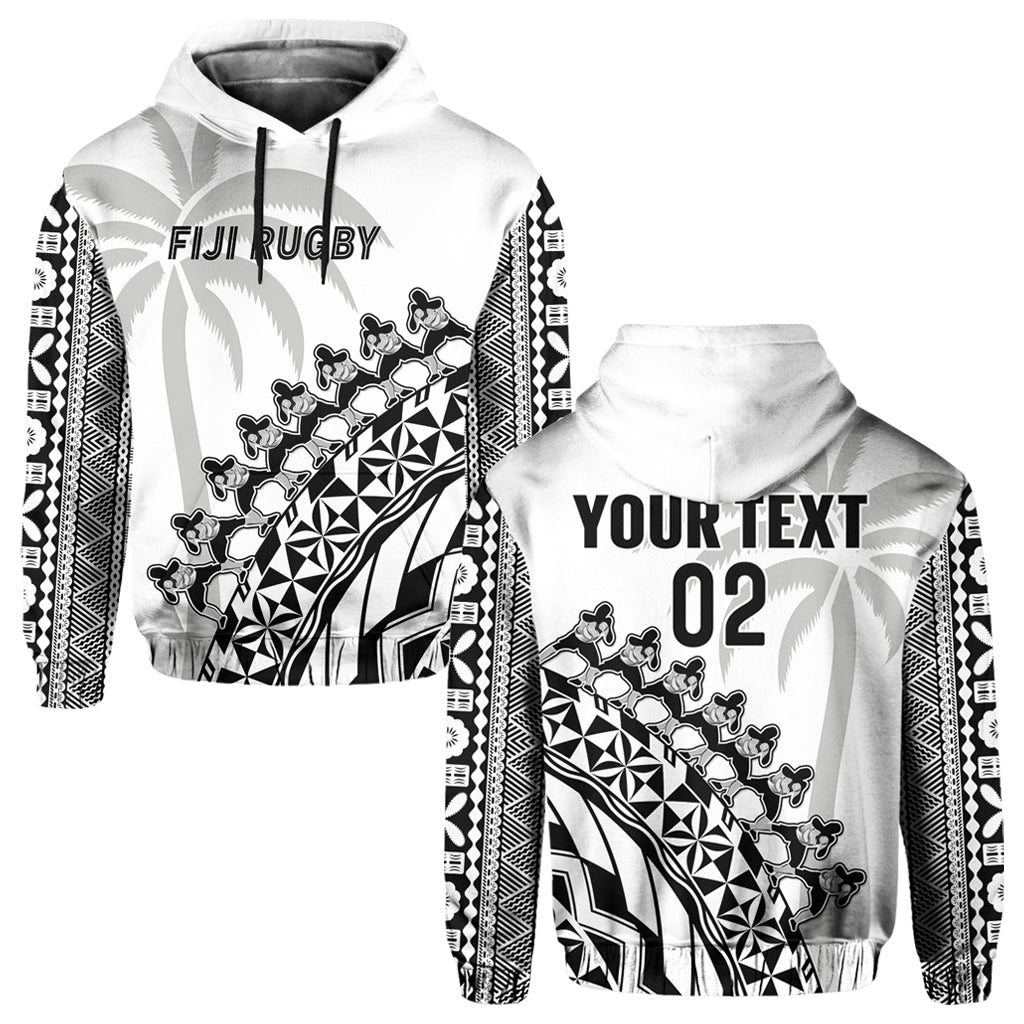 (Custom Text and Number) Fiji Rugby Hoodie Fijian Cibi Dance Tapa Pattern White LT14 Hoodie White - Polynesian Pride