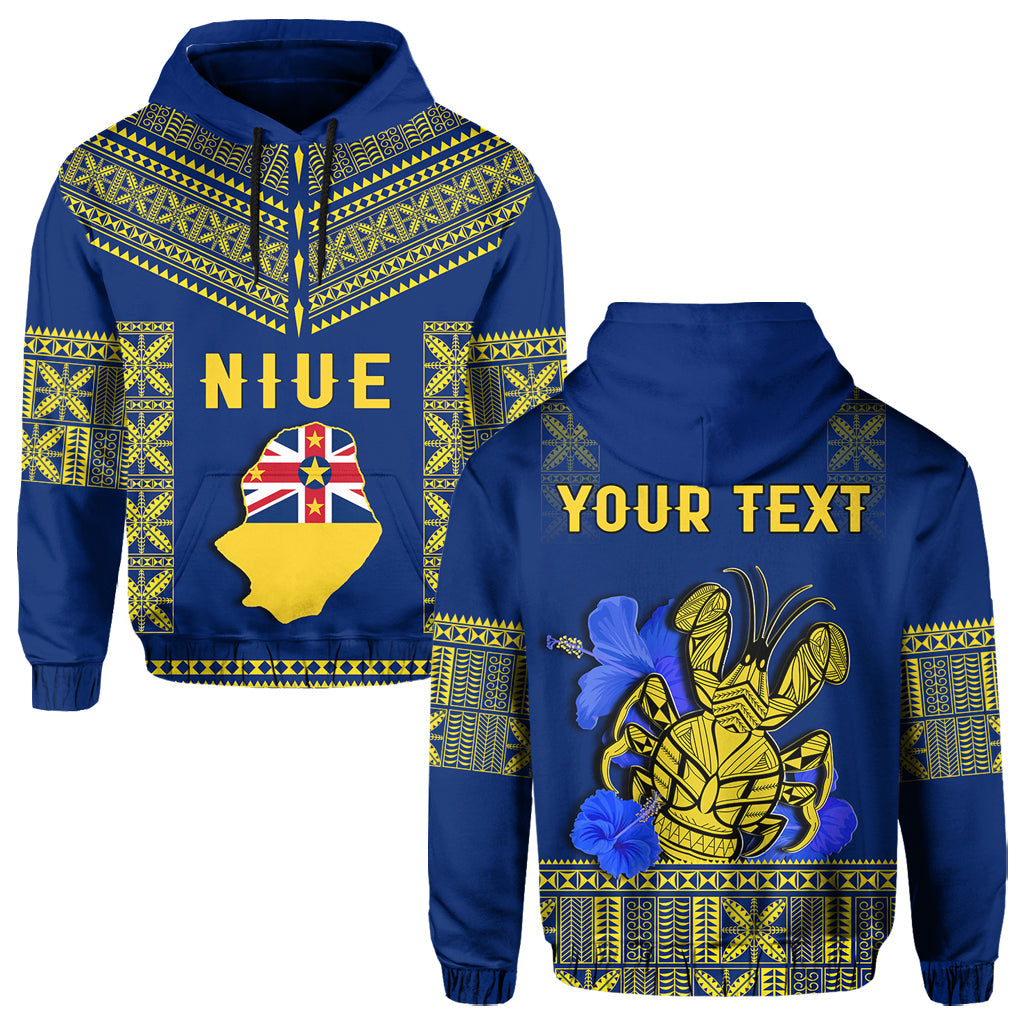 Custom Niue Hoodie Happy Constitution Day Niuean Hiapo Crab With Map LT14 Hoodie Blue - Polynesian Pride