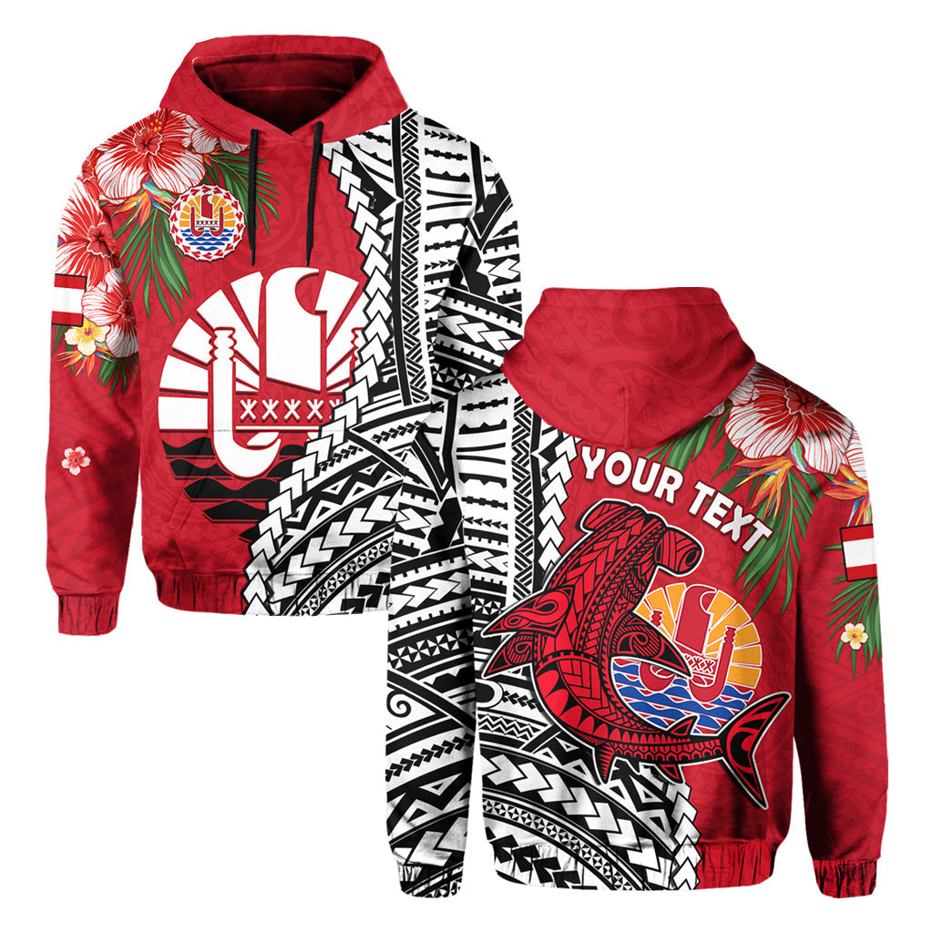 Custom Tahiti Islands Hoodie Polynesian Shark Mix Tropical Flowers LT14 Hoodie Red - Polynesian Pride