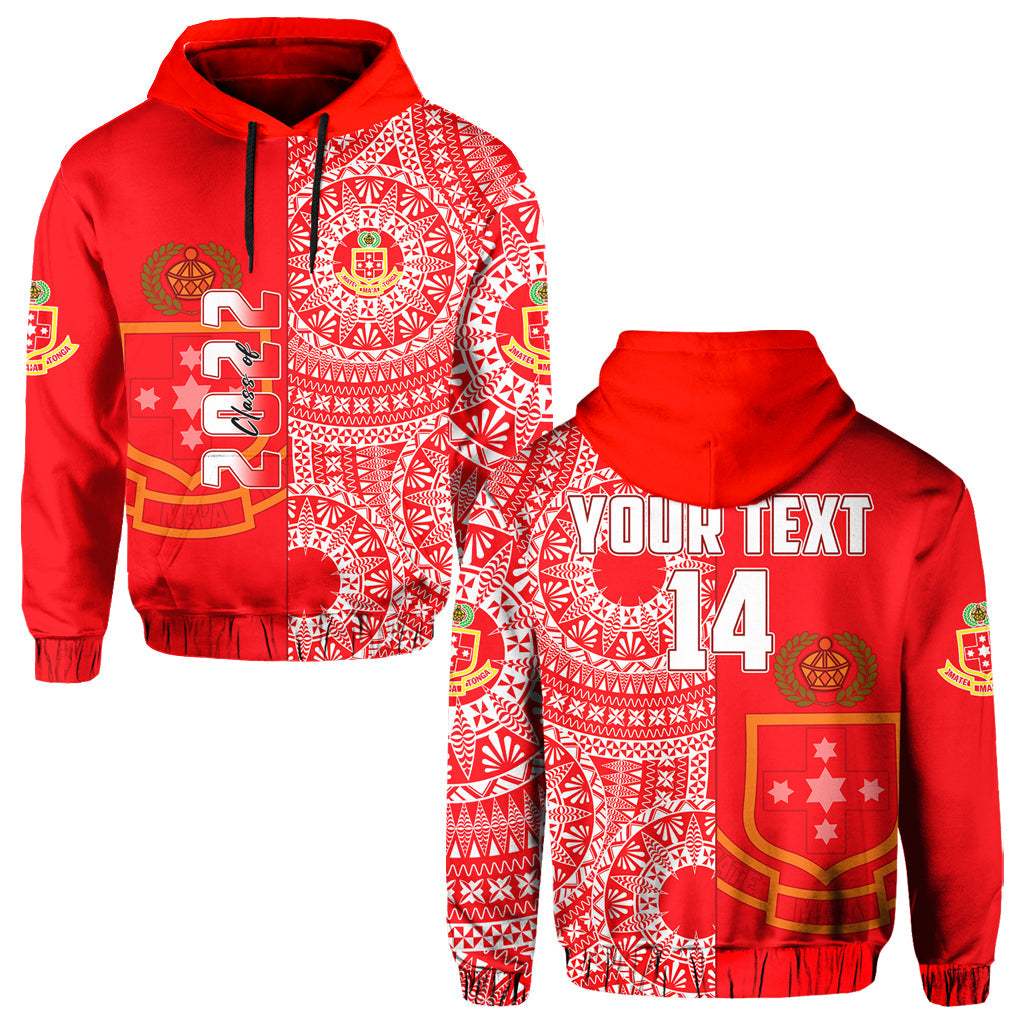 (Custom Text and Number) Kolisi Tonga High School Hoodie Class of Year Tongan Ngatu Pattern LT14 Hoodie Red - Polynesian Pride