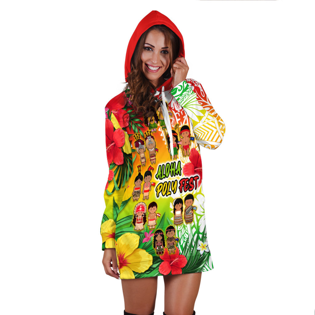 (Custom Personalised) Aloha Poly Fest Hoodie Dress Polynesian Pattern With Tropical Flowers LT14 - Polynesian Pride