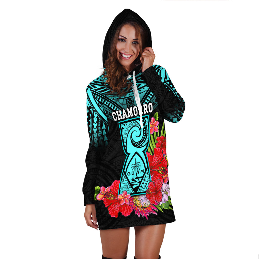 (Custom Personalised) Guam Chamorro Hoodie Dress Guaman Latte Stone Tropical Flowers Turquoise Style LT14 - Polynesian Pride