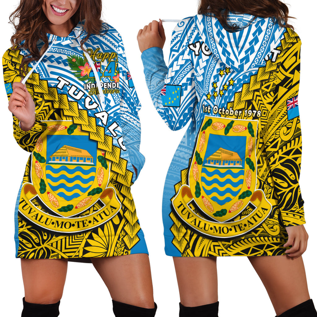 (Custom Personalised) Tuvalu 1978 Hoodie Dress Happy 44th Independence Anniversary Polynesian Pattern LT14 Yellow - Polynesian Pride