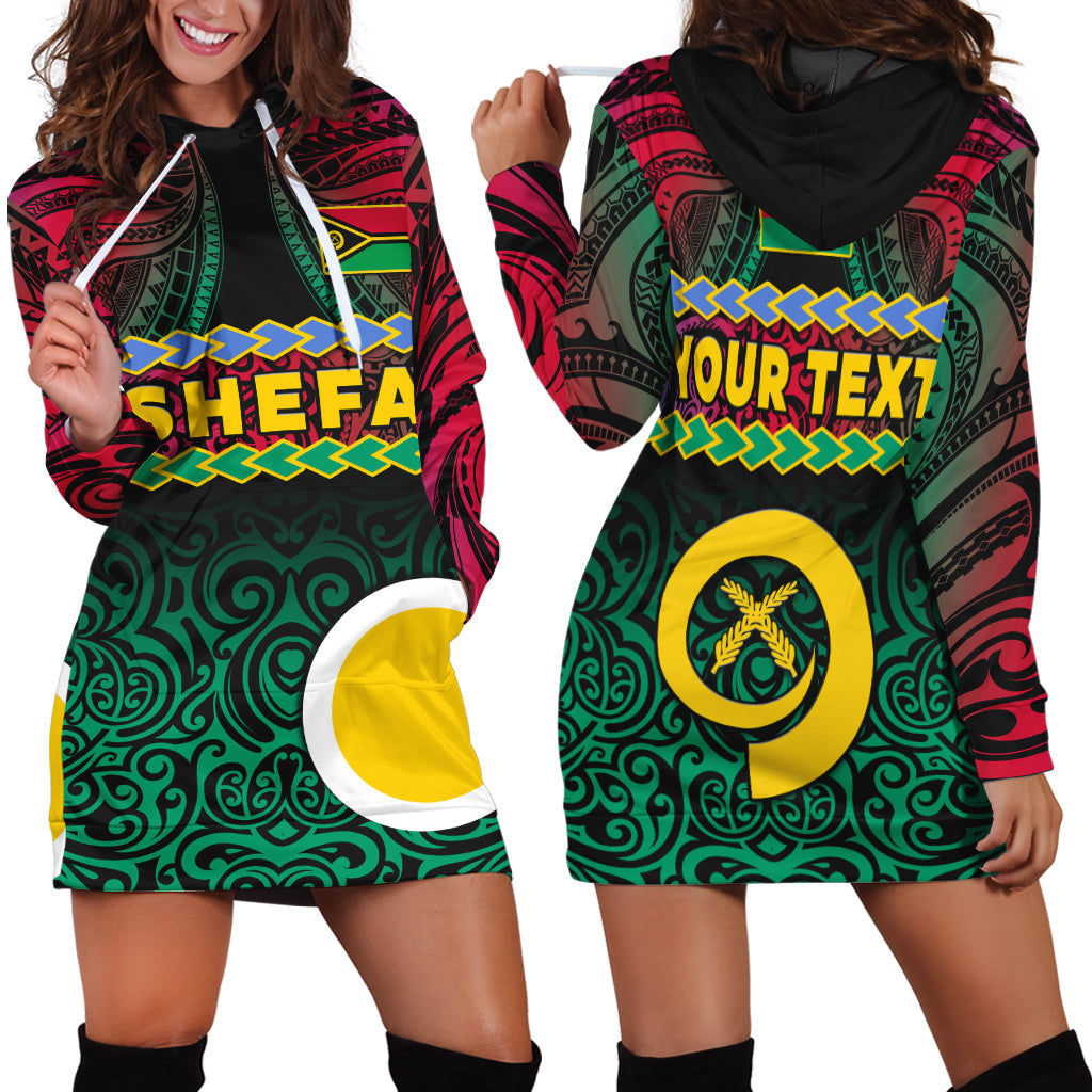 (Custom Personalised) Shefa Province Hoodie Dress Vanuatu Pig Tusk Polynesian Flag Style LT14 Black - Polynesian Pride