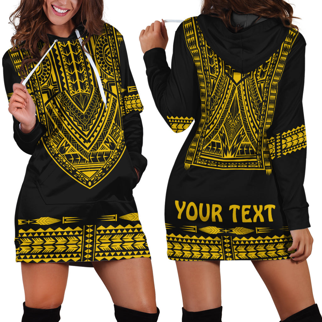 (Custom Personalised) Polynesian Hoodie Dress Dashiki With Polynesian Tattoo Royal Golden Version LT14 Black - Polynesian Pride