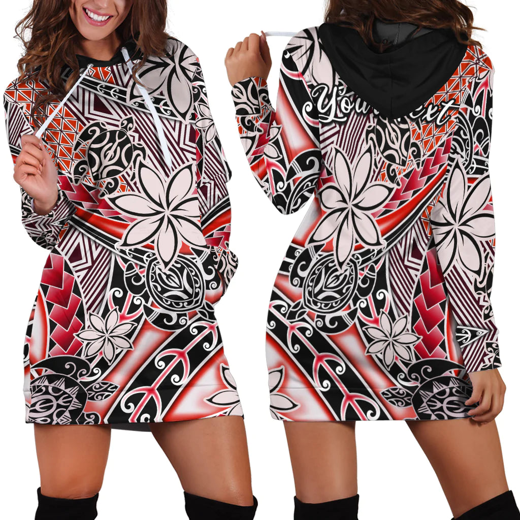 (Custom Personalised) Hawaii Hoodie DressTribal Plumeria With Polynesian Turtle Ver.03 LT14 Red - Polynesian Pride