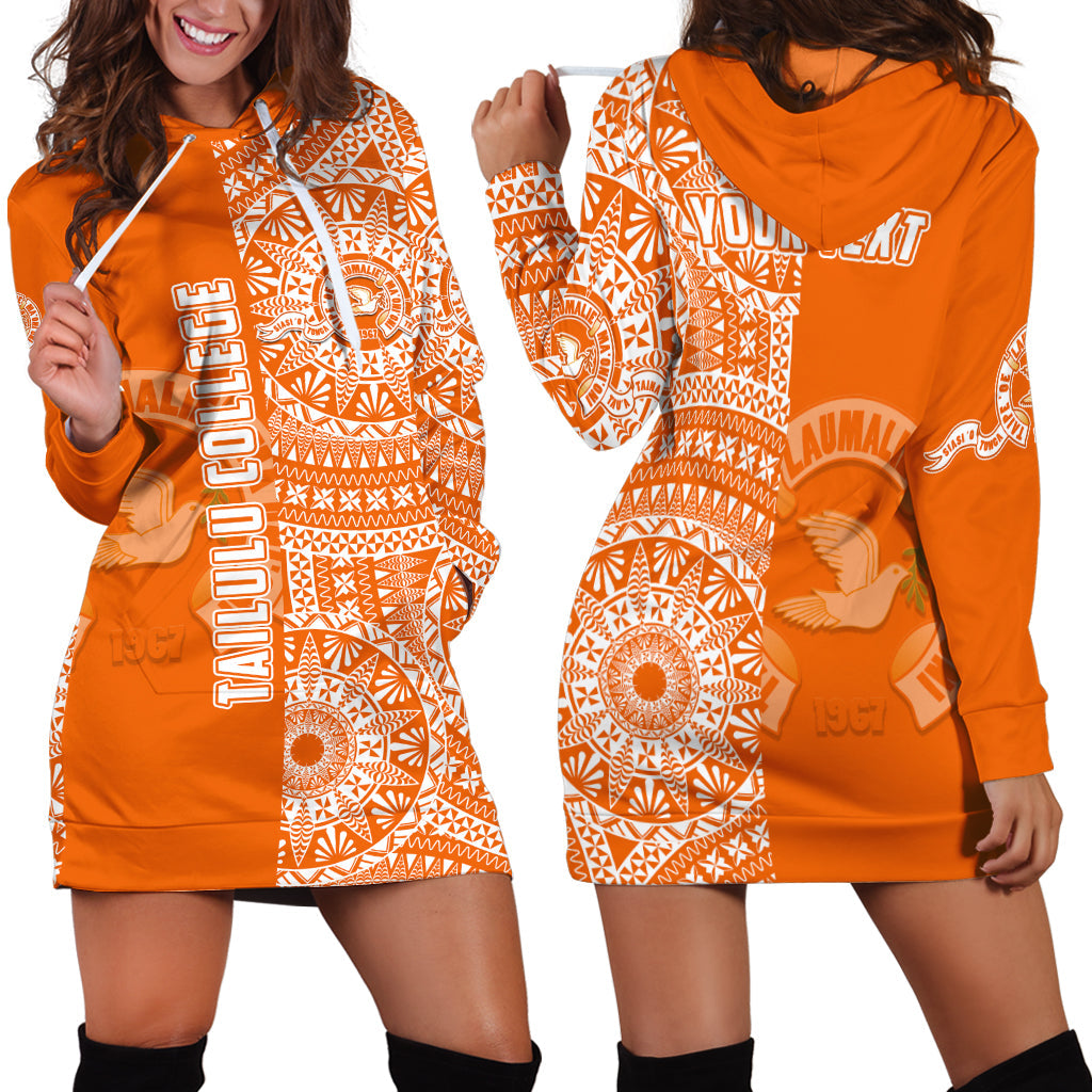 (Custom Personalised) Tailulu Tonga College Hoodie DressTongan Ngatu Pattern LT14 Orange - Polynesian Pride