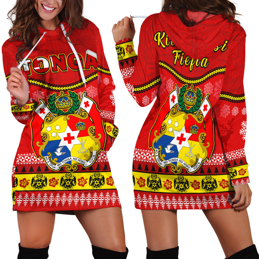 Tonga Christmas Hoodie Dress Tongan Ngatu Kilisimasi Fiefia LT14 Red - Polynesian Pride