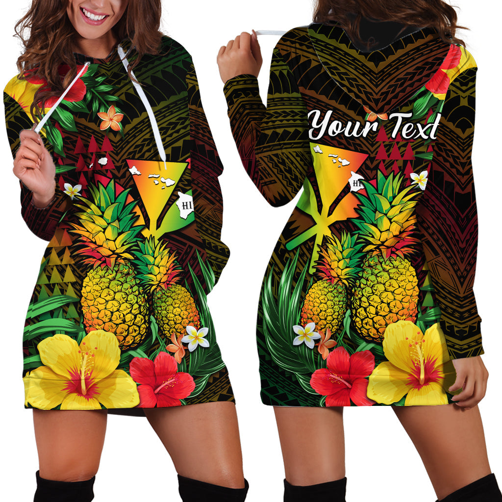 (Custom Personalised) Hawaii Hoodie Dress Pineapple Mix Kakau Reggae Kanaka LT14 Reggae - Polynesian Pride