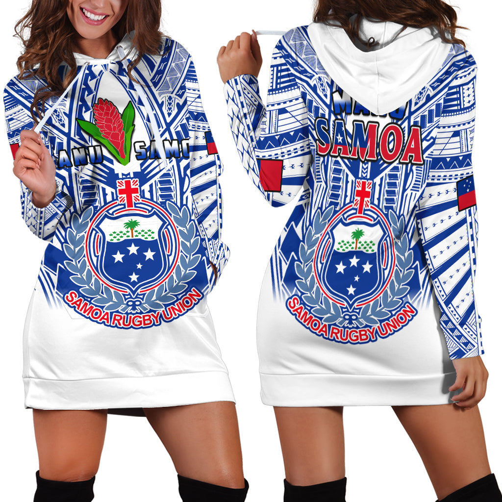 Samoa Rugby Hoodie Dress Manu Samoa 7s Ginger White Polynesian LT14 White - Polynesian Pride