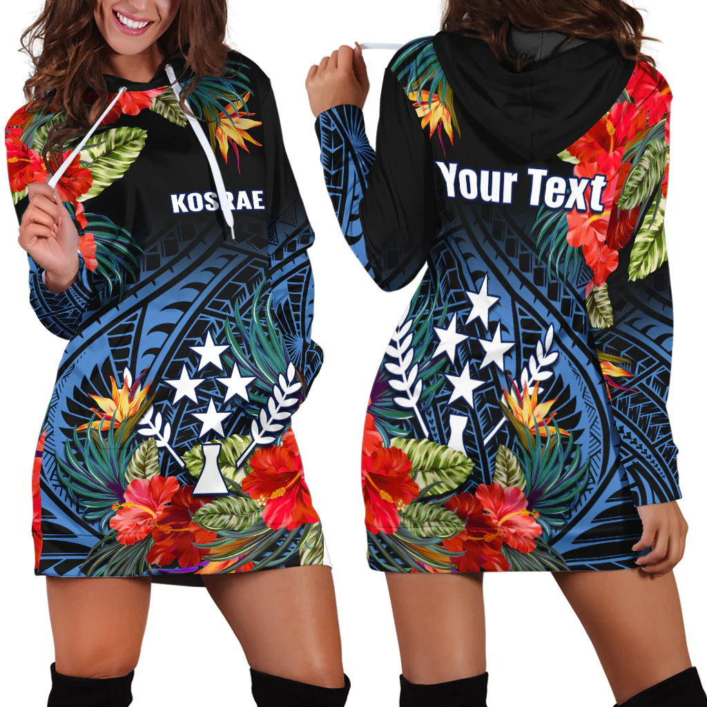 (Custom Personalised) Kosrae State Hoodie Dress FSM Hibiscus Flowers Mix Polynesian LT14 Blue - Polynesian Pride