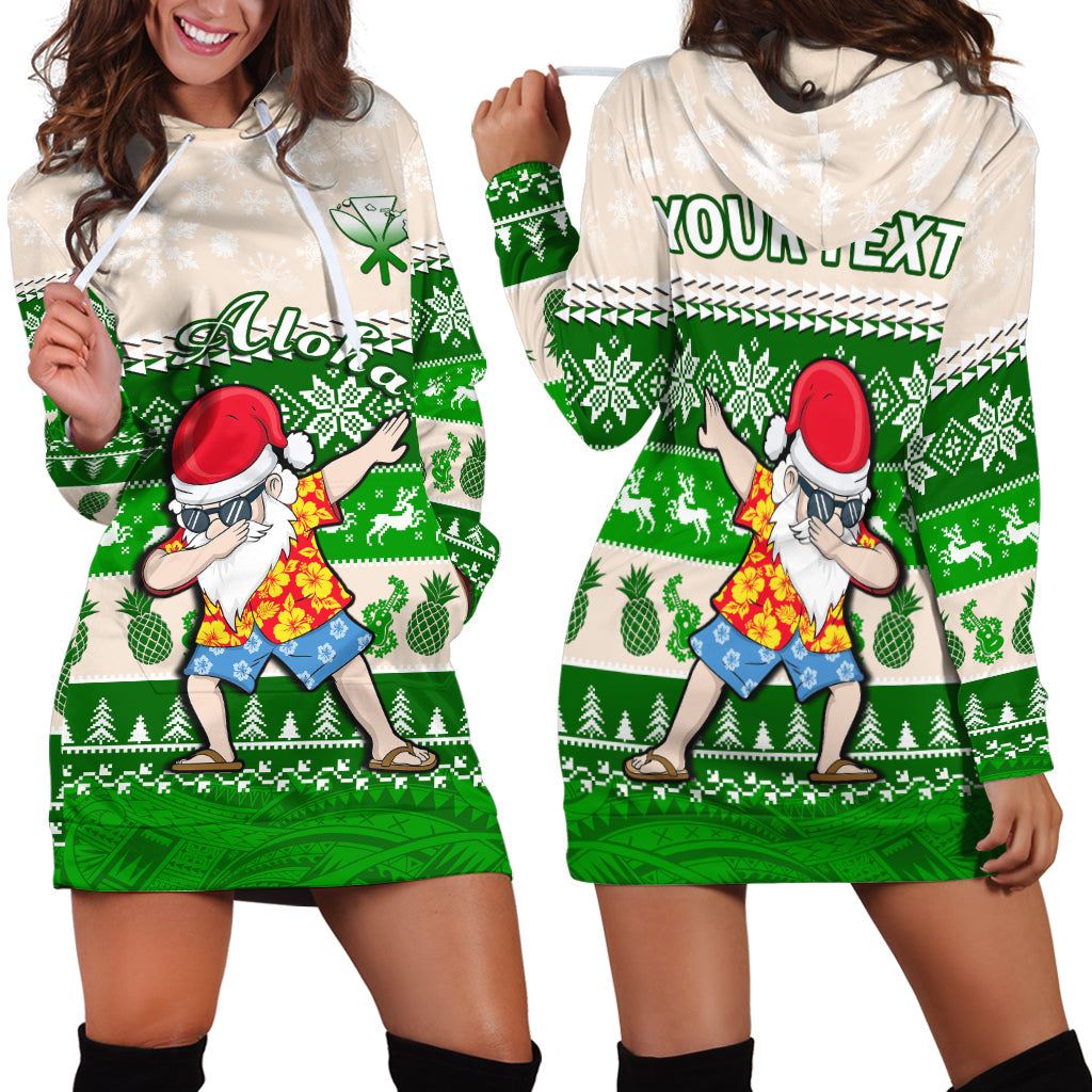 (Custom Personalised) Hawaii Mele Kalikimaka Hoodie Dress Dabbing Santa Green Merry Christmas LT14 Green - Polynesian Pride