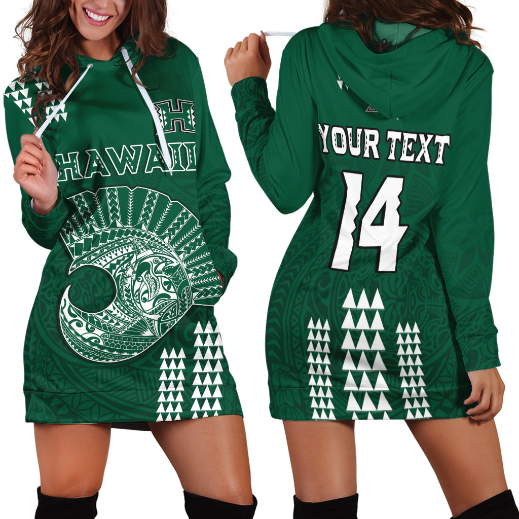 (Custom Text And Number) Hawaii Football Hoodie Dress Kakau Rainbow Warriors Helmet LT14 Green - Polynesian Pride