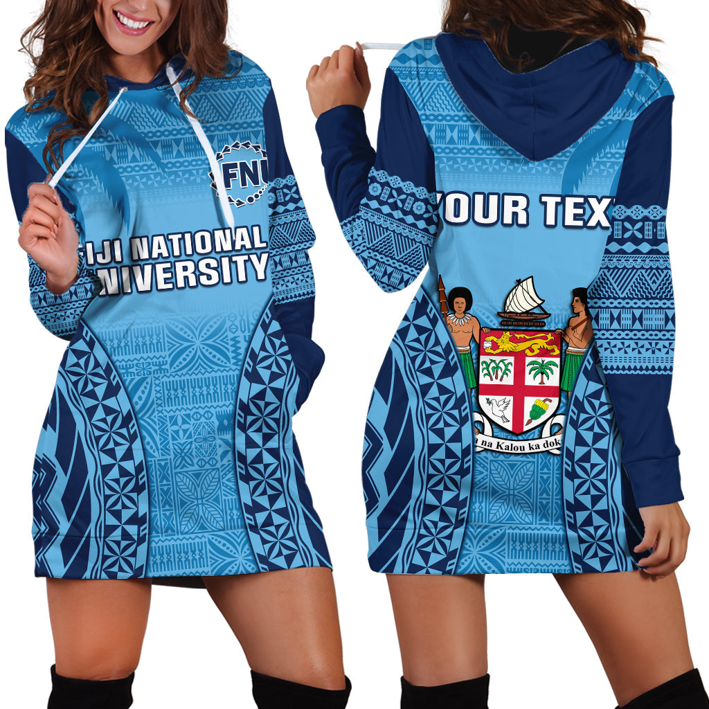 (Custom Personalised) Fiji University Hoodie Dress National Fijian Tapa Pattern Blue LT14 Blue - Polynesian Pride