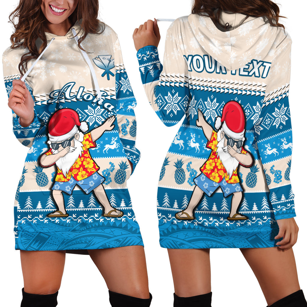 (Custom Personalised) Hawaii Mele Kalikimaka Hoodie Dress Dabbing Santa Blue Merry Christmas LT14 Blue - Polynesian Pride