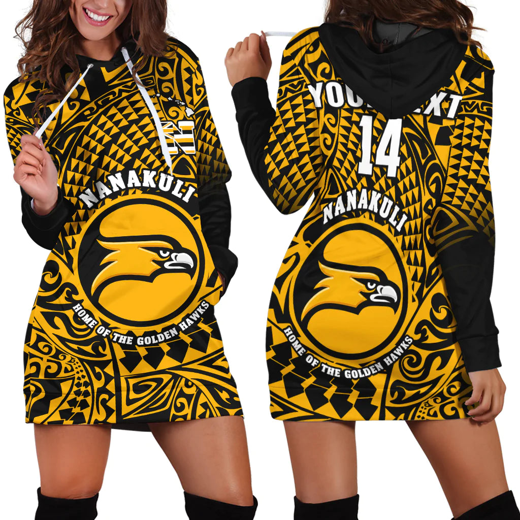 (Custom Text And Number) Hawaii Hoodie Dress Nanakuli High and Intermediate School Tribal Kakau LT14 Gold - Polynesian Pride