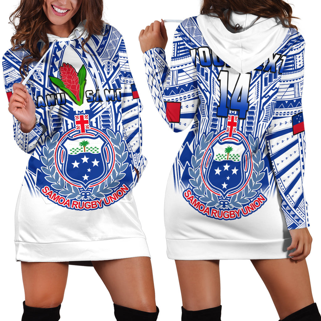 (Custom Text And Number) Samoa Rugby Hoodie Dress Manu Samoa 7s Ginger White Polynesian LT14 White - Polynesian Pride