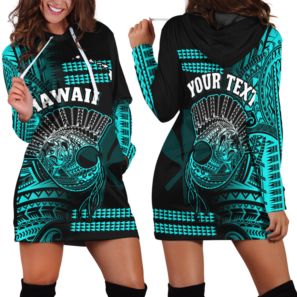 (Custom Personalised) Hawaii Hoodie Dress Kakau Warrior Helmet Gradient Turquoise Polynesian LT14 Turquoise - Polynesian Pride