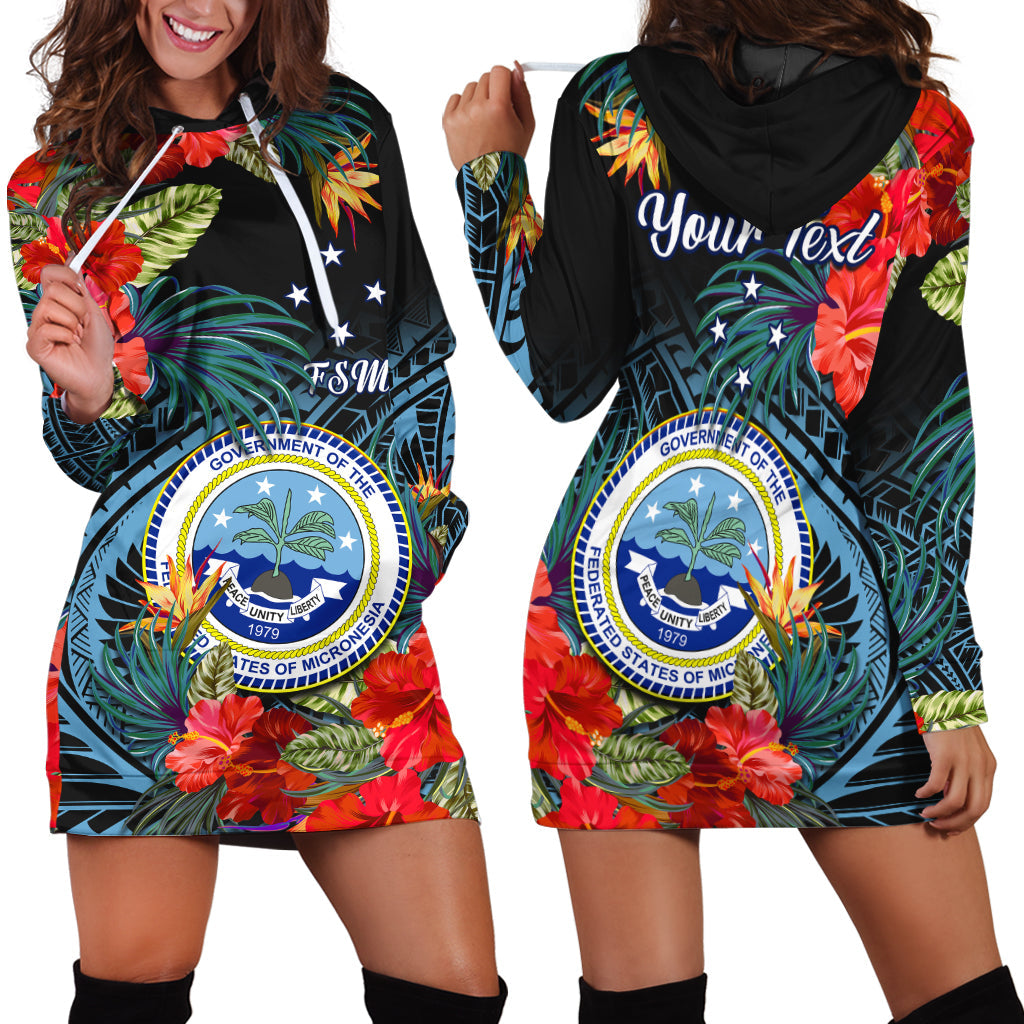 (Custom Personalised) Federated States of Micronesia Hoodie Dress Hibiscus Flowers FSM Seal Polynesian LT14 Black - Polynesian Pride