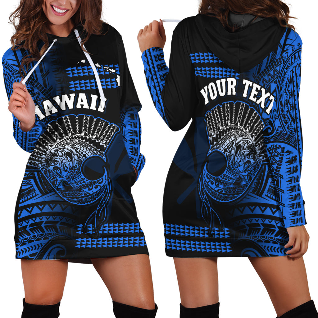 (Custom Personalised) Hawaii Hoodie Dress Kakau Warrior Helmet Gradient Blue Polynesian LT14 Blue - Polynesian Pride