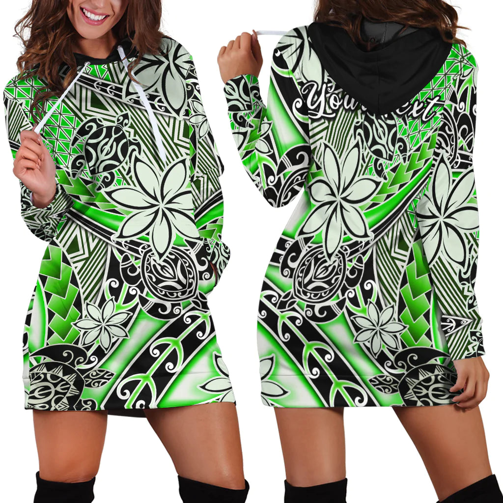 (Custom Personalised) Hawaii Hoodie DressTribal Plumeria With Polynesian Turtle Ver.01 LT14 Green - Polynesian Pride